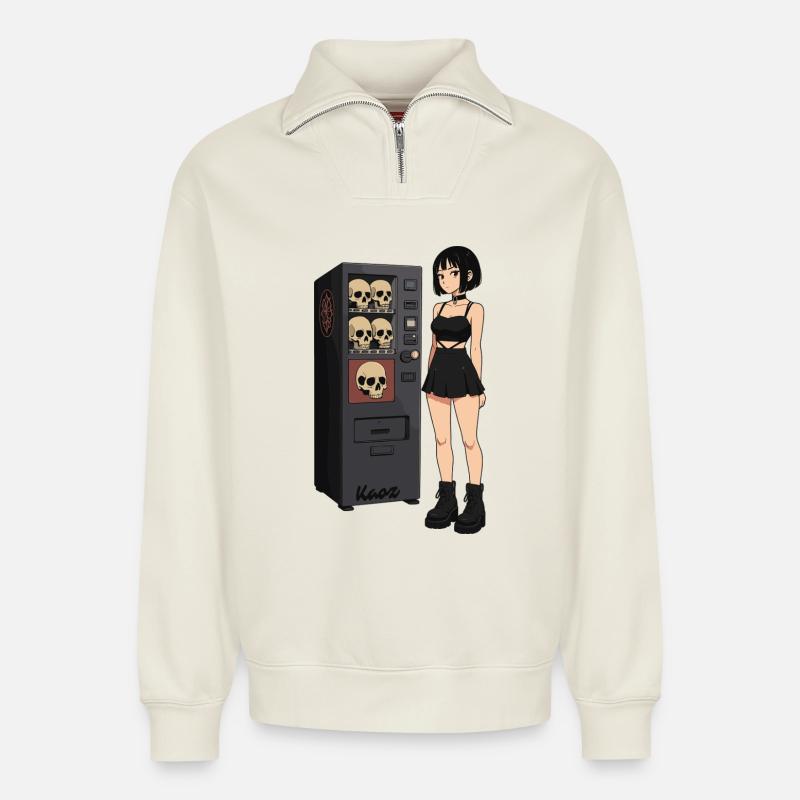 Skull Vending Machine Goth-Mädchen - Relaxed Unisex Organic Half Zip Sweatshirt – von SPREAD - Naturweiß