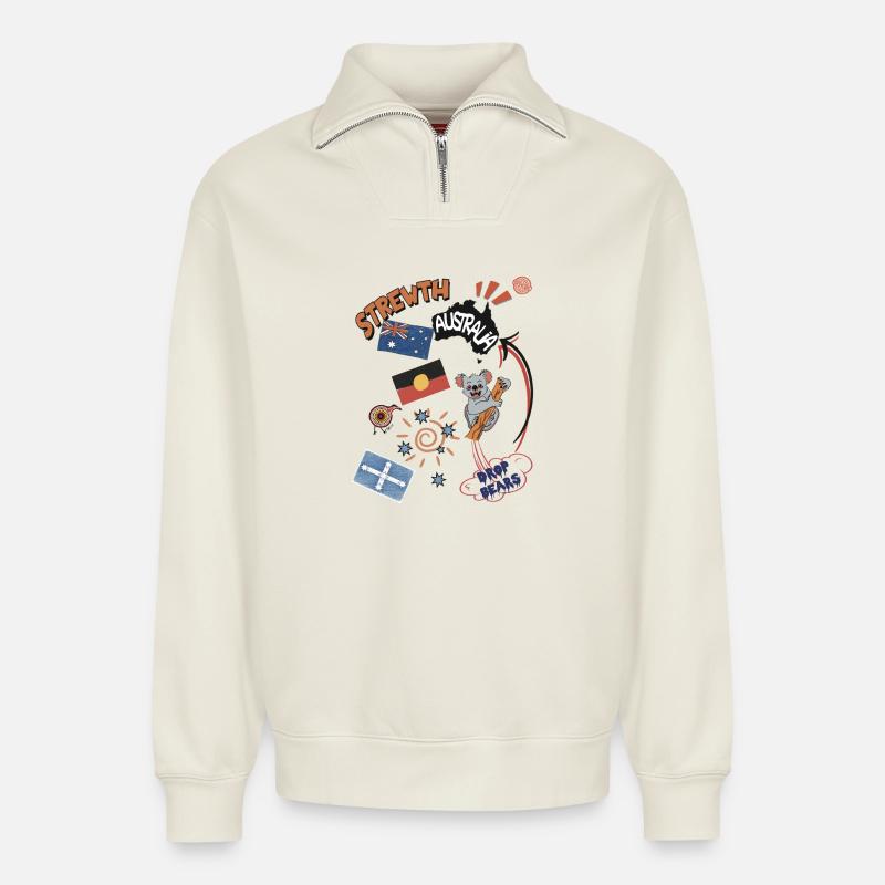 Australische Collage Strewth & Drop bears - Relaxed Unisex Organic Half Zip Sweatshirt – von SPREAD - Naturweiß