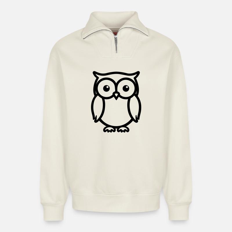 chouette - Sweat unisexe décontracté en coton biologique à demi-zip – de SPREAD - blanc cassé