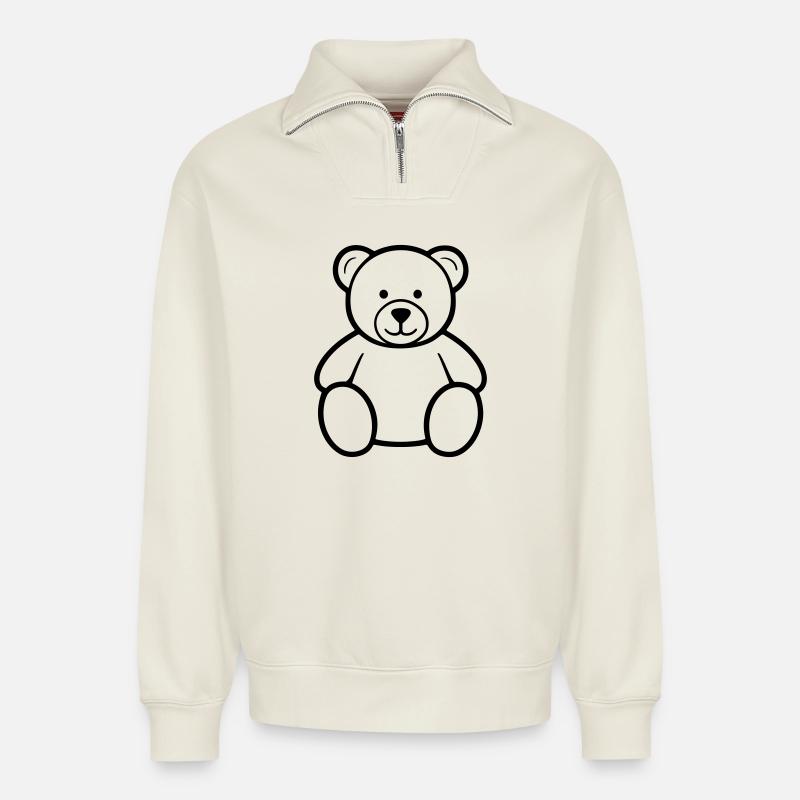bear - Relaxed Unisex Organic Half Zip Sweatshirt – by SPREAD - off white
