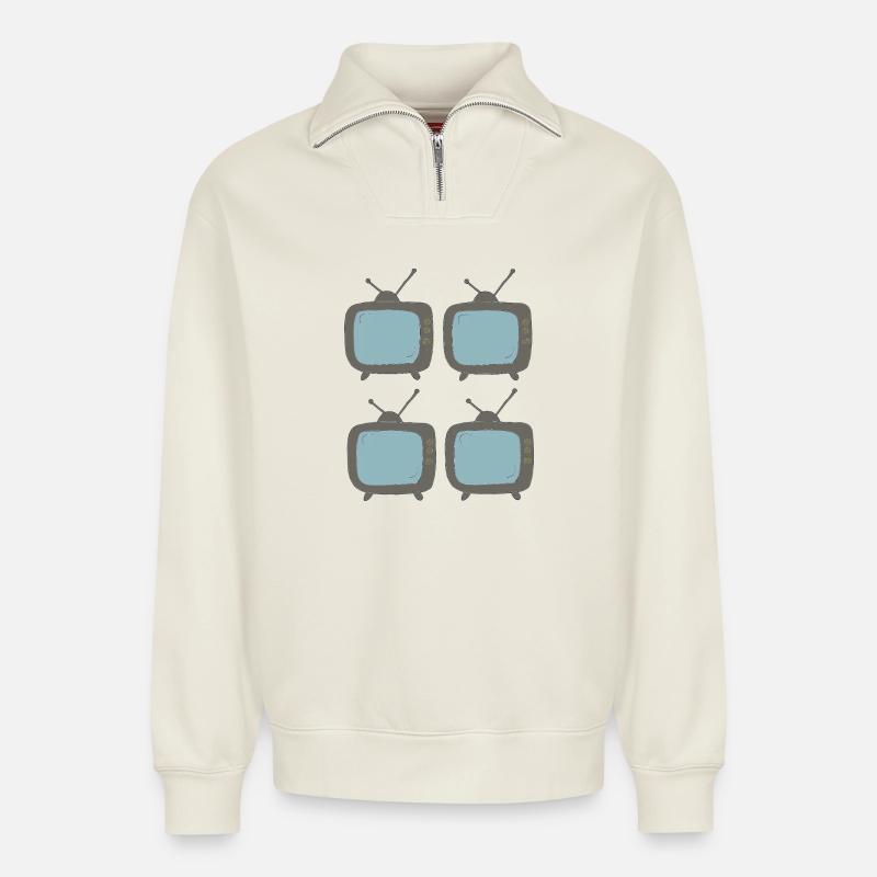 fernseher_4fach - Relaxed Unisex Organic Half Zip Sweatshirt – von SPREAD - Naturweiß