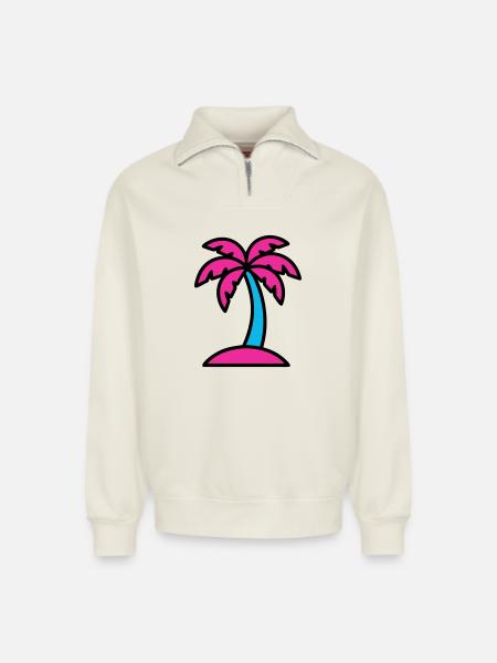 Neon Palm Tree 90s Vaporwave - Relaxed Unisex Organic Half Zip Sweatshirt – by SPREAD - off white