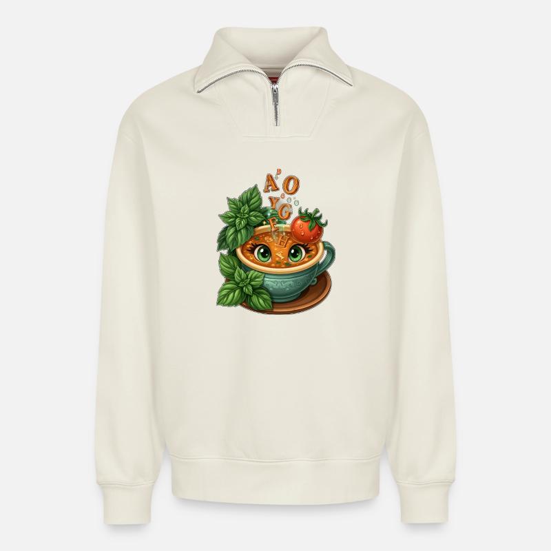 Alphabet-Teetasse mit Kräutern - Relaxed Unisex Organic Half Zip Sweatshirt – von SPREAD - Naturweiß