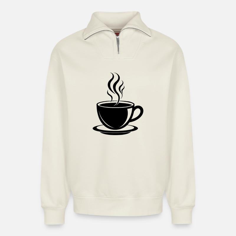 Kaffeetasse - Relaxed Unisex Organic Half Zip Sweatshirt – von SPREAD - Naturweiß