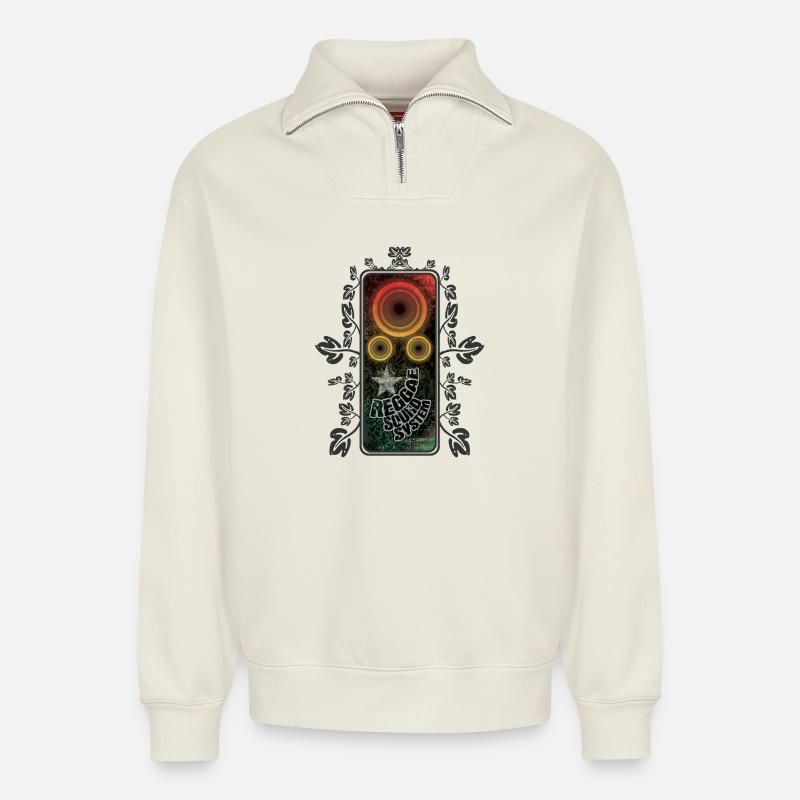 Brillance du système de son reggae - Sweat unisexe décontracté en coton biologique à demi-zip – de SPREAD - blanc cassé