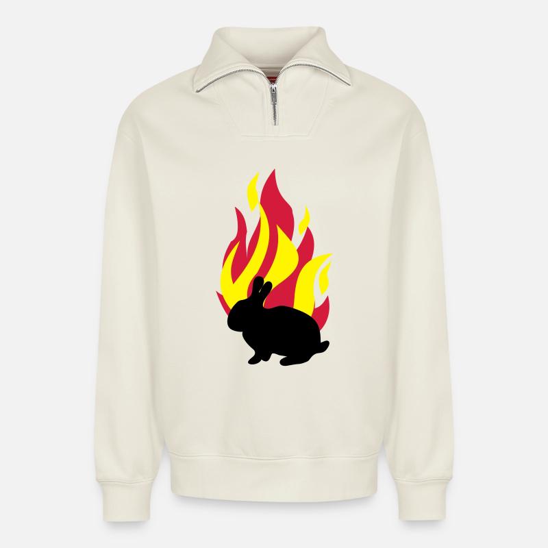 Hase mit Feuer - Relaxed Unisex Organic Half Zip Sweatshirt – von SPREAD - Naturweiß