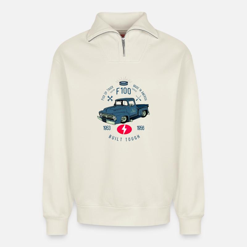 F100 Built Tough - Relaxed Unisex Organic Half Zip Sweatshirt – von SPREAD - Naturweiß