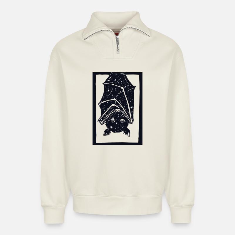 Spacebat - Relaxed Unisex Organic Half Zip Sweatshirt – by SPREAD - off white