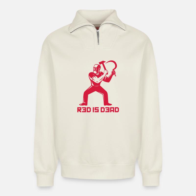 Red is Dead - Sweat unisexe décontracté en coton biologique à demi-zip – de SPREAD - blanc cassé