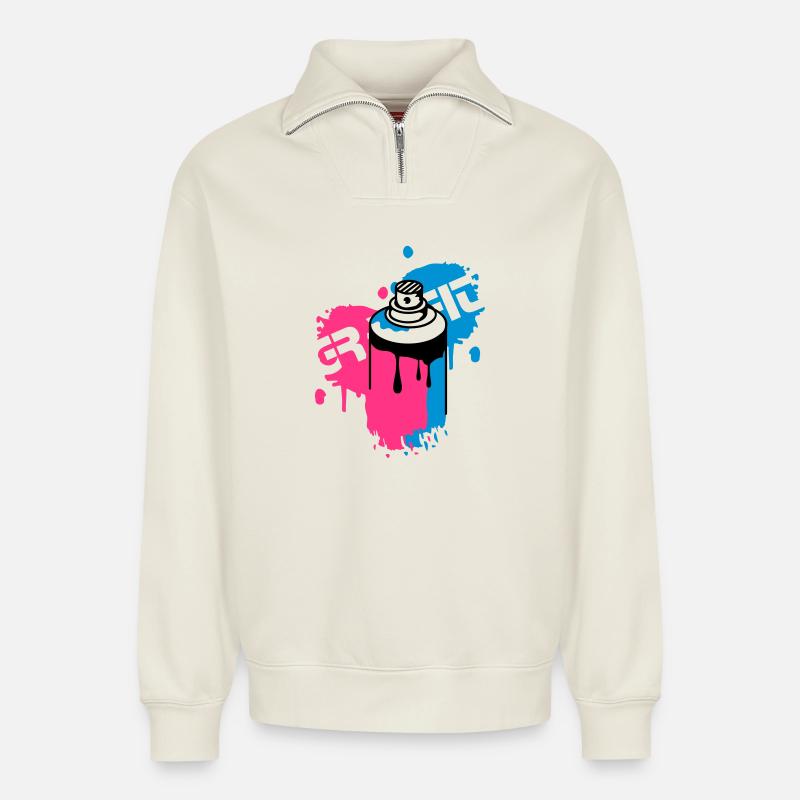 graffiti bombe aérosol - Sweat unisexe décontracté en coton biologique à demi-zip – de SPREAD - blanc cassé