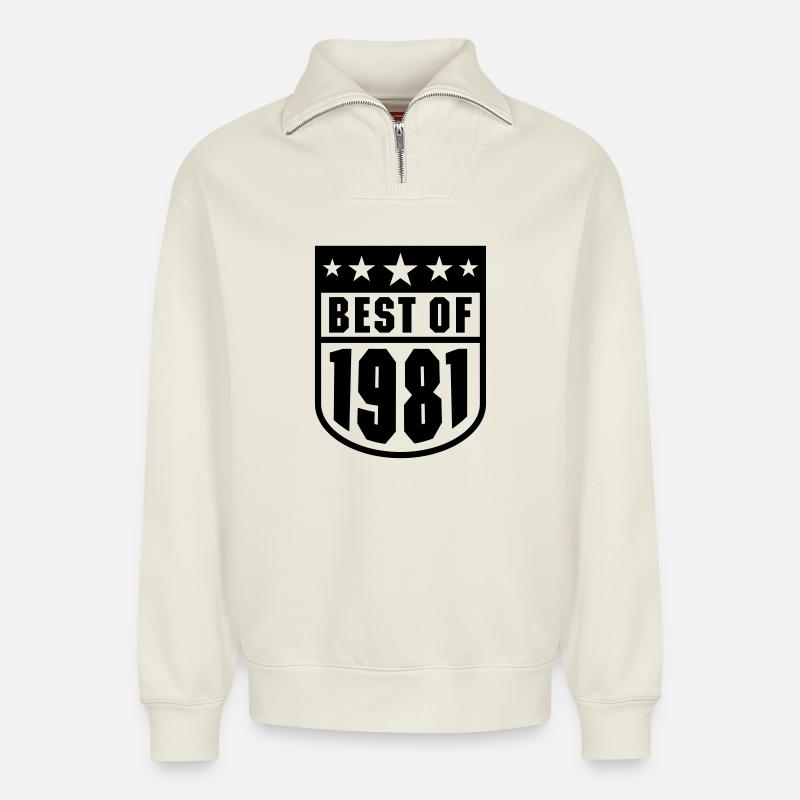 Best of 1981 - Relaxed Unisex Organic Half Zip Sweatshirt – von SPREAD - Naturweiß