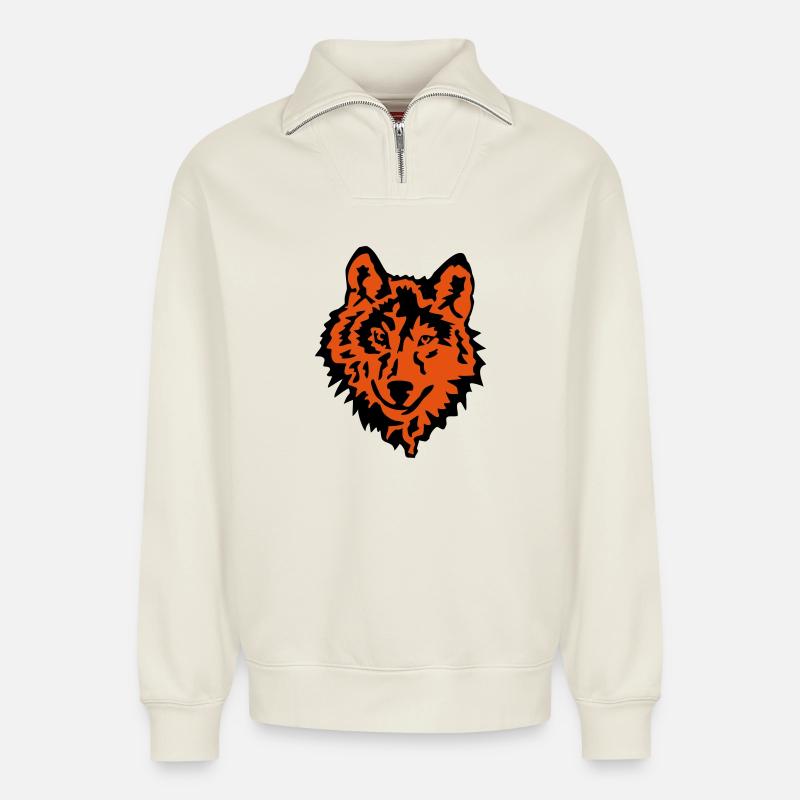 wolf - Relaxed Unisex Organic Half Zip Sweatshirt – by SPREAD - off white