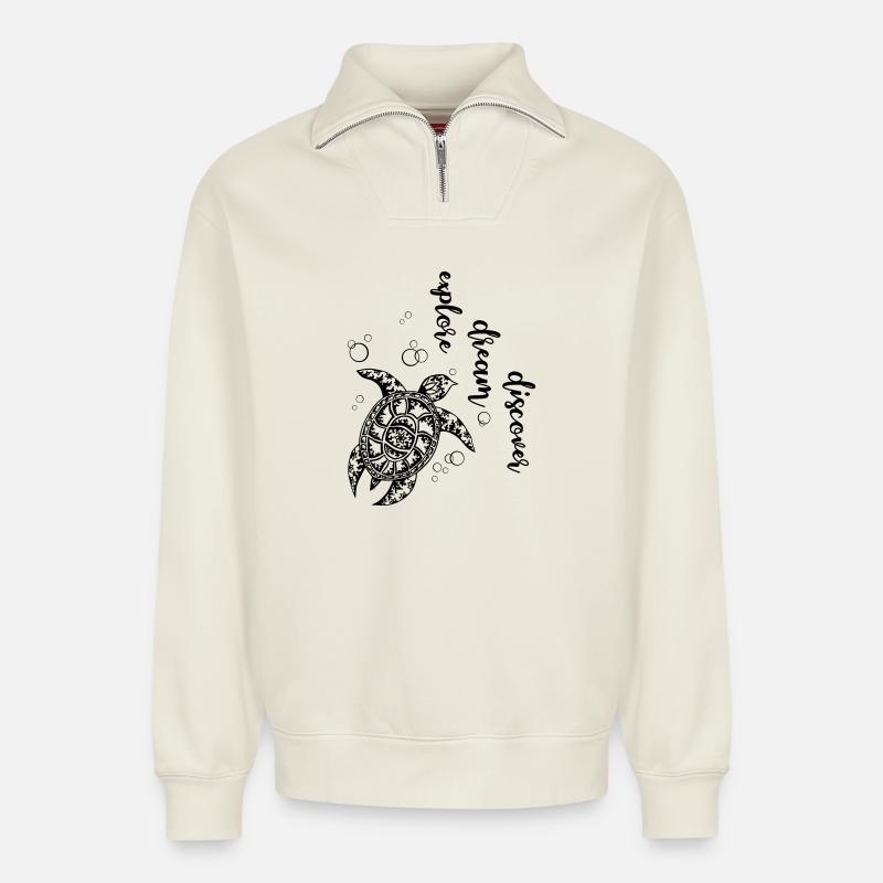 Explore Dream Discover - Sweat unisexe décontracté en coton biologique à demi-zip – de SPREAD - blanc cassé