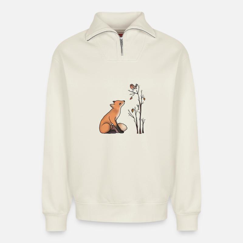 Fuchs und Rotkehlchen - Relaxed Unisex Organic Half Zip Sweatshirt – von SPREAD - Naturweiß