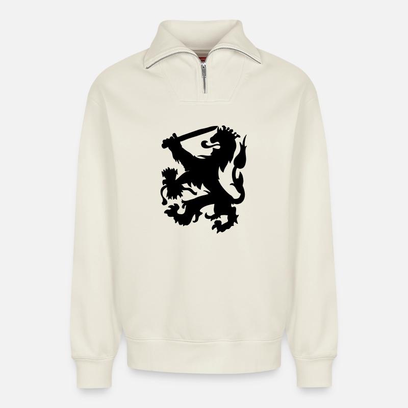 Heraldiker Löwe mit Krone und Schwertschattenfigur - Relaxed Unisex Organic Half Zip Sweatshirt – von SPREAD - Naturweiß