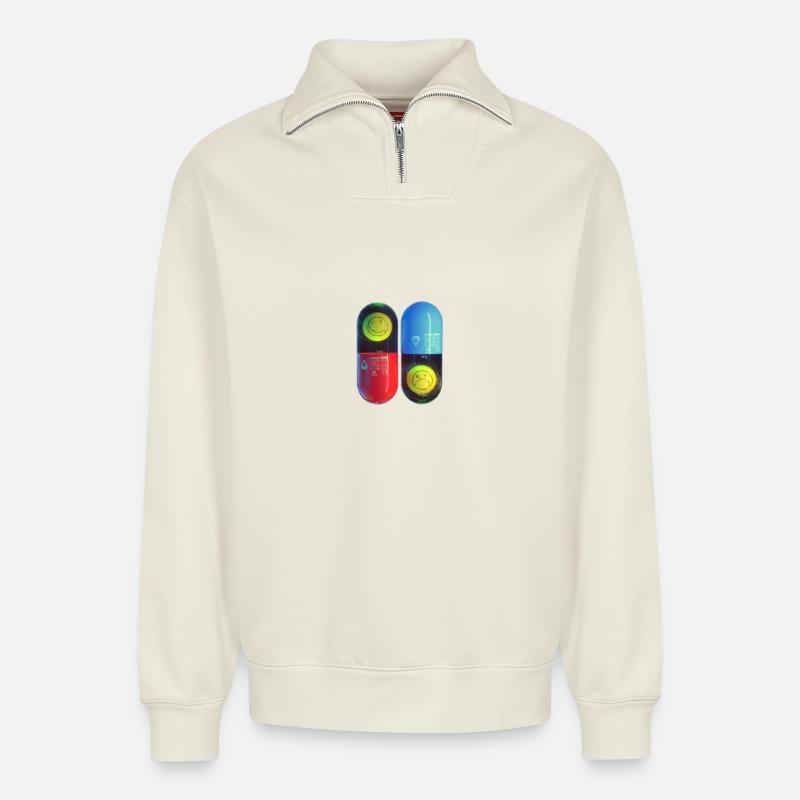 matrix nirvana - Relaxed Unisex Organic Half Zip Sweatshirt – by SPREAD - off white