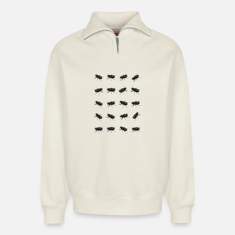 Hirschkäfer Muster - Relaxed Unisex Organic Half Zip Sweatshirt – von SPREAD - Naturweiß