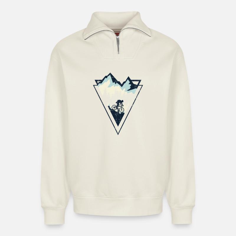 Alpine MTB Crest - Relaxed Unisex Organic Half Zip Sweatshirt – von SPREAD - Naturweiß