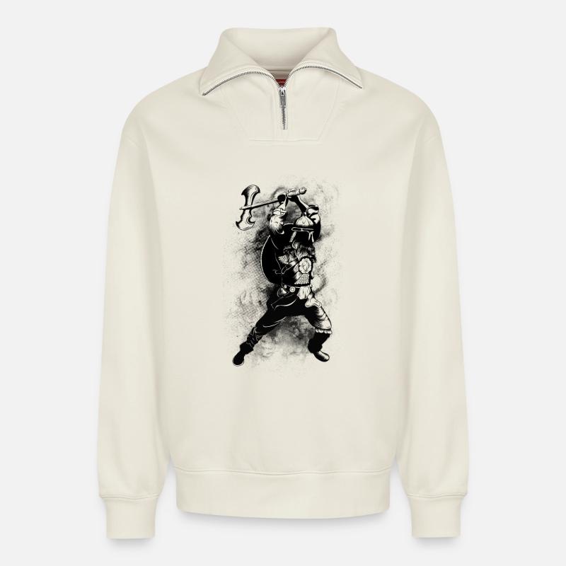 Wikinger - Relaxed Unisex Organic Half Zip Sweatshirt – von SPREAD - Naturweiß