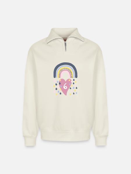 Rainbow 6th Birthday Kids - Relaxed Unisex Organic Half Zip Sweatshirt – by SPREAD - off white
