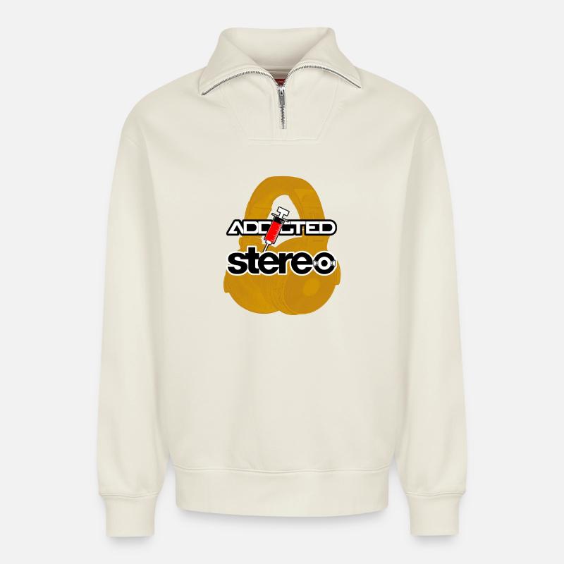 Addicted Stereo V2 - Relaxed Unisex Organic Half Zip Sweatshirt – von SPREAD - Naturweiß
