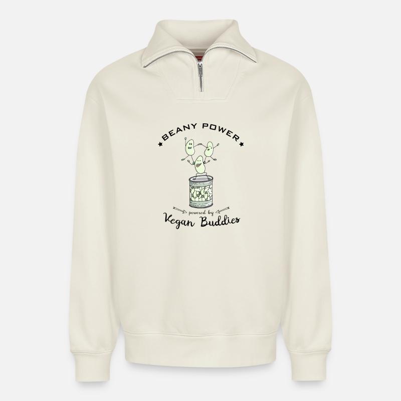 Haricots Soja Protéines Végétaliennes - Sweat unisexe décontracté en coton biologique à demi-zip – de SPREAD - blanc cassé