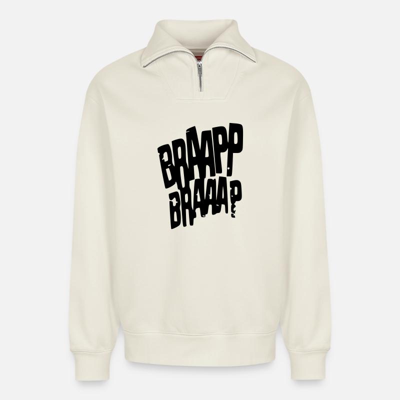 Braaapp - Sweat unisexe décontracté en coton biologique à demi-zip – de SPREAD - blanc cassé