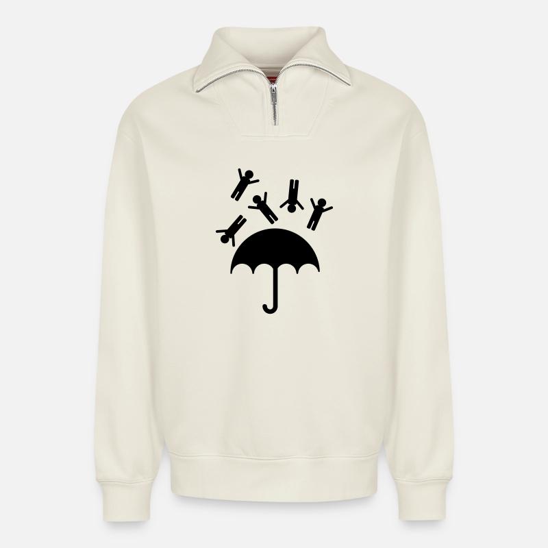raining men - Relaxed Unisex Organic Half Zip Sweatshirt – by SPREAD - off white