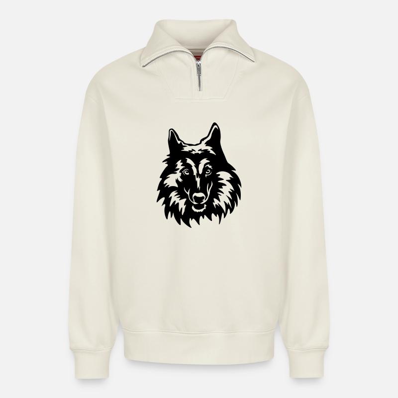 Tête de Tervueren - Sweat unisexe décontracté en coton biologique à demi-zip – de SPREAD - blanc cassé
