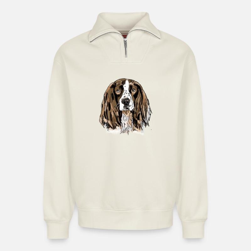 Spaniel - Relaxed Unisex Organic Half Zip Sweatshirt – von SPREAD - Naturweiß