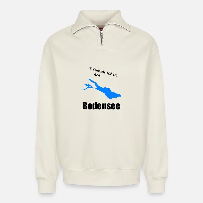 # Oifach schee, am Bodensee - Relaxed Unisex Organic Half Zip Sweatshirt – von SPREAD - Naturweiß