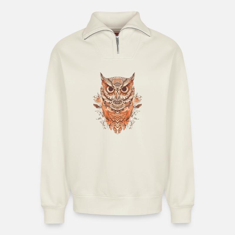 Pattern Owl - Relaxed Unisex Organic Half Zip Sweatshirt – by SPREAD - off white