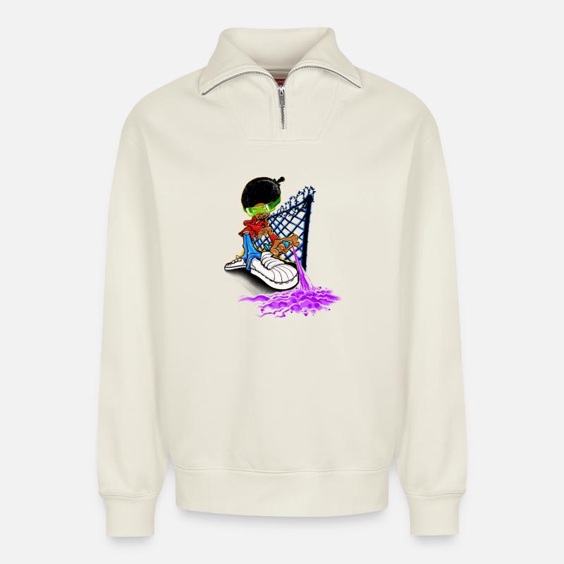 Writer in Action - Relaxed Unisex Organic Half Zip Sweatshirt – von SPREAD - Naturweiß