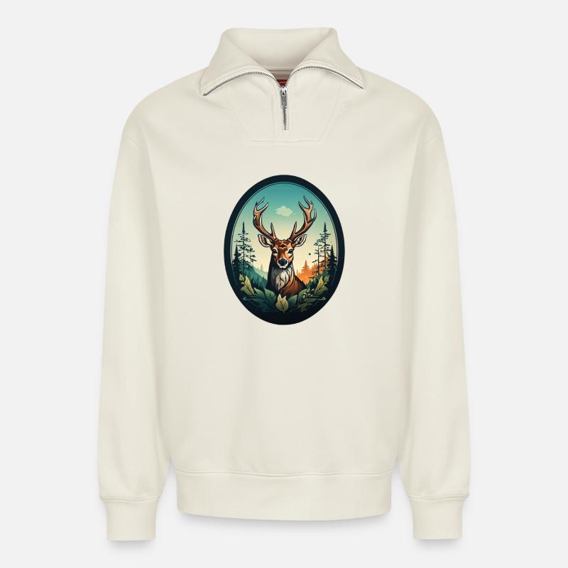 Rentier - Relaxed Unisex Organic Half Zip Sweatshirt – von SPREAD - Naturweiß