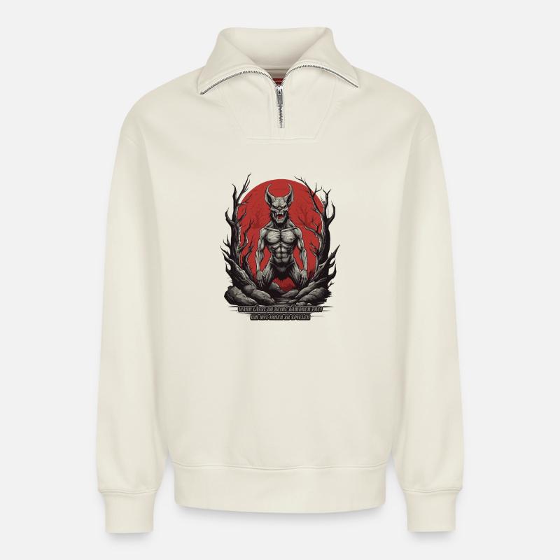 Höllen Dämon - Relaxed Unisex Organic Half Zip Sweatshirt – von SPREAD - Naturweiß