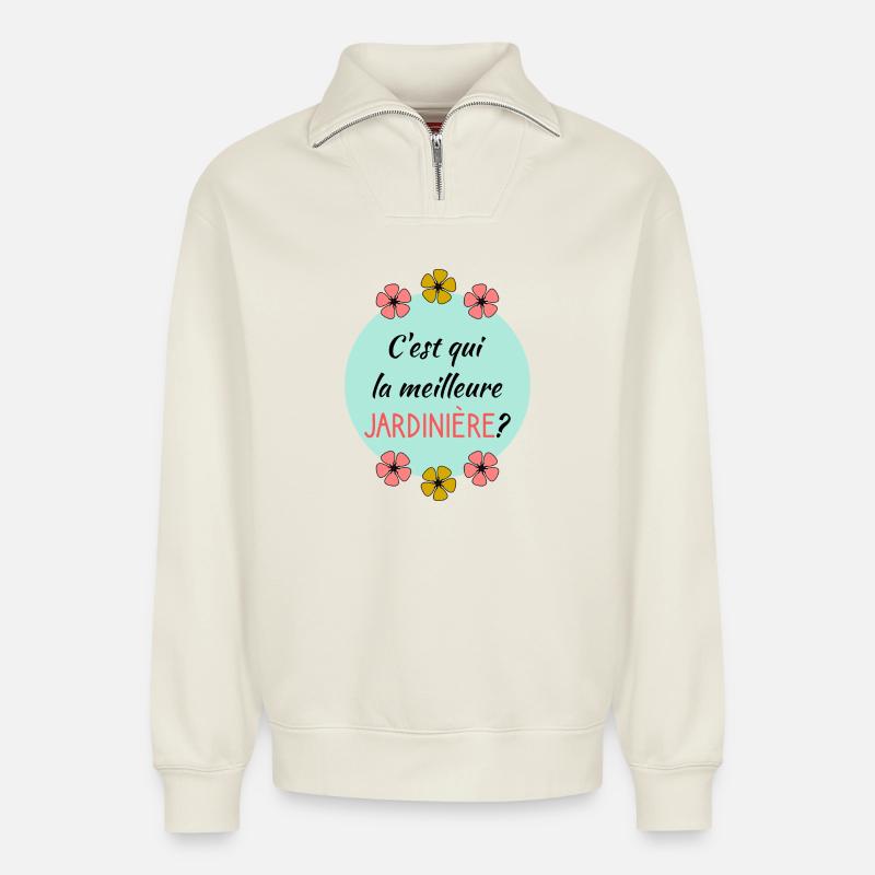 GRANNY - Relaxed Unisex Organic Half Zip Sweatshirt – by SPREAD - off white