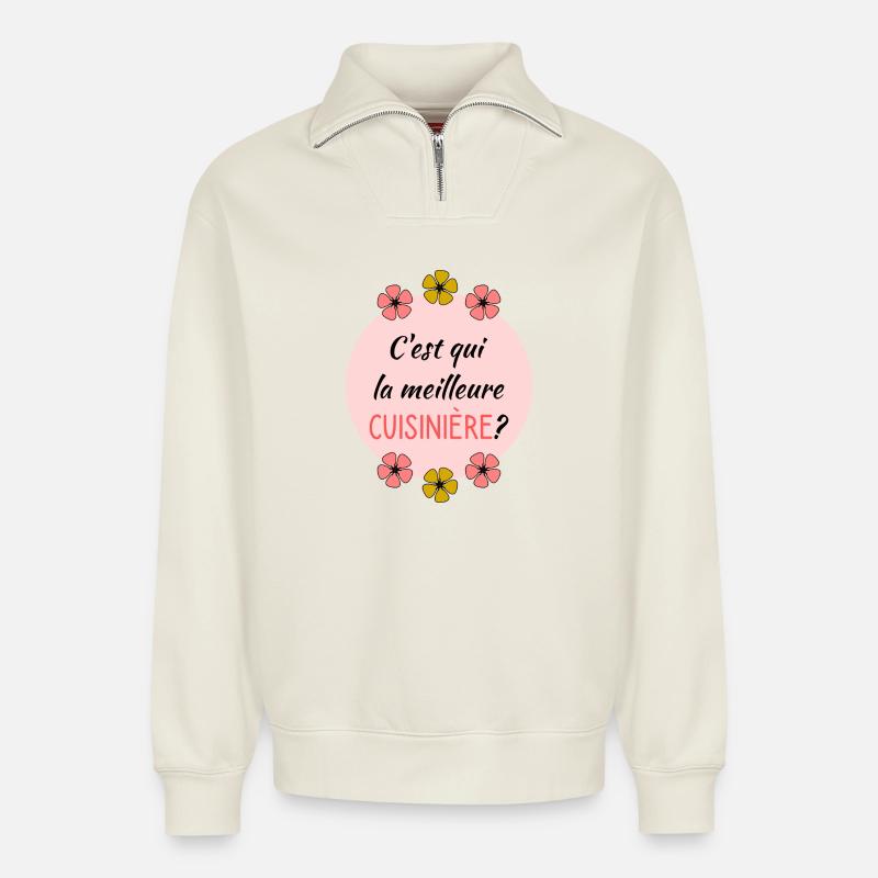 BEREICH - Relaxed Unisex Organic Half Zip Sweatshirt – von SPREAD - Naturweiß