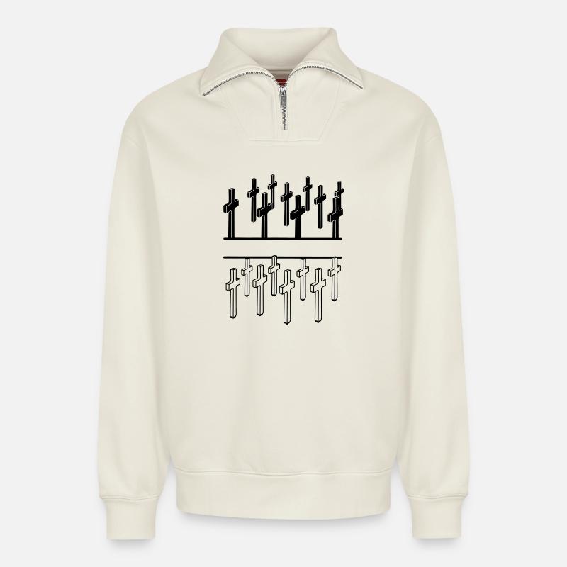 Crosses Military Cemetery - Relaxed Unisex Organic Half Zip Sweatshirt – by SPREAD - off white