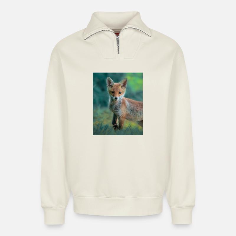 Junger Fuchs - Relaxed Unisex Organic Half Zip Sweatshirt – von SPREAD - Naturweiß