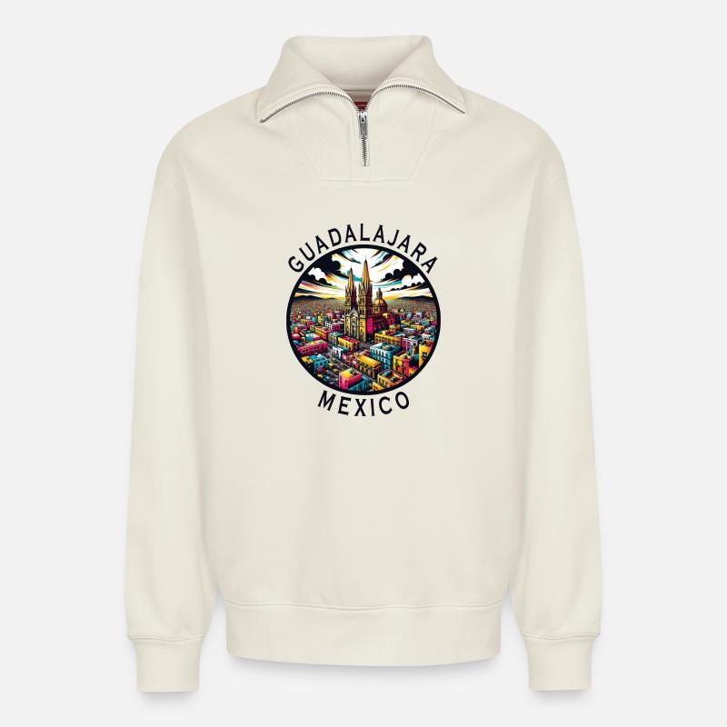 Guadalajara Mexiko Städte Design - Relaxed Unisex Organic Half Zip Sweatshirt – von SPREAD - Naturweiß