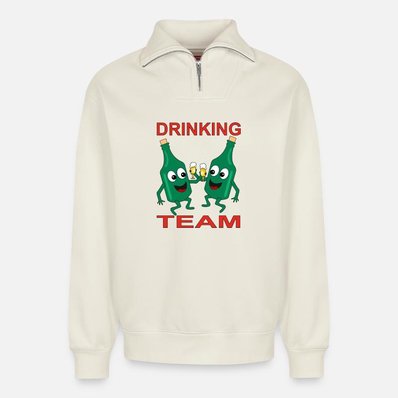 Verschmitzte Bierflaschen Trinkteam - Relaxed Unisex Organic Half Zip Sweatshirt – von SPREAD - Naturweiß