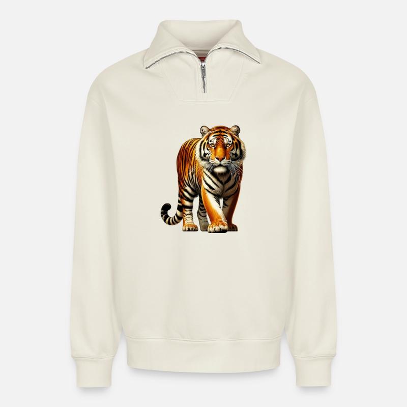 Tiger - Relaxed Unisex Organic Half Zip Sweatshirt – von SPREAD - Naturweiß