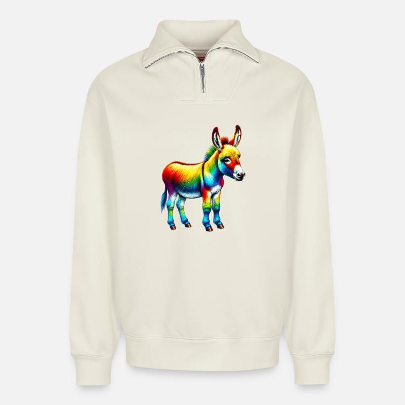 Mule âne - Sweat unisexe décontracté en coton biologique à demi-zip – de SPREAD - blanc cassé