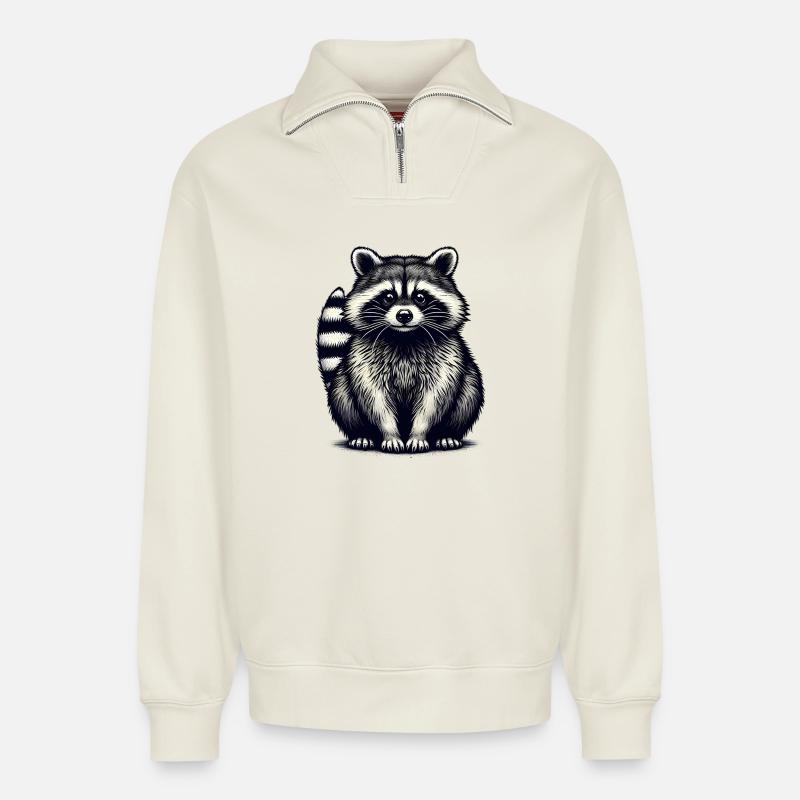Waschbär - Relaxed Unisex Organic Half Zip Sweatshirt – von SPREAD - Naturweiß