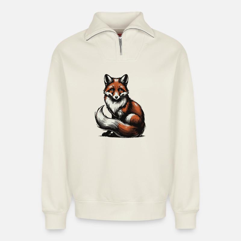 Fuchs - Relaxed Unisex Organic Half Zip Sweatshirt – von SPREAD - Naturweiß