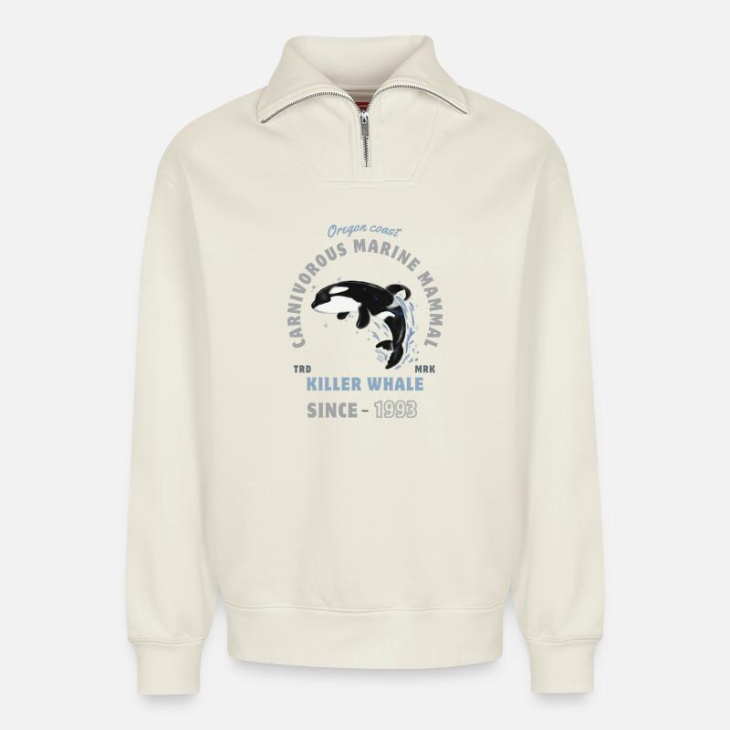 Orca Tier Meeressäuger - Schwertwal - Relaxed Unisex Organic Half Zip Sweatshirt – von SPREAD - Naturweiß