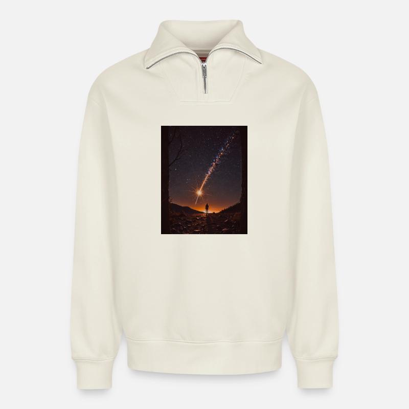 Sternenpfad der Feuerfunken - Relaxed Unisex Organic Half Zip Sweatshirt – von SPREAD - Naturweiß