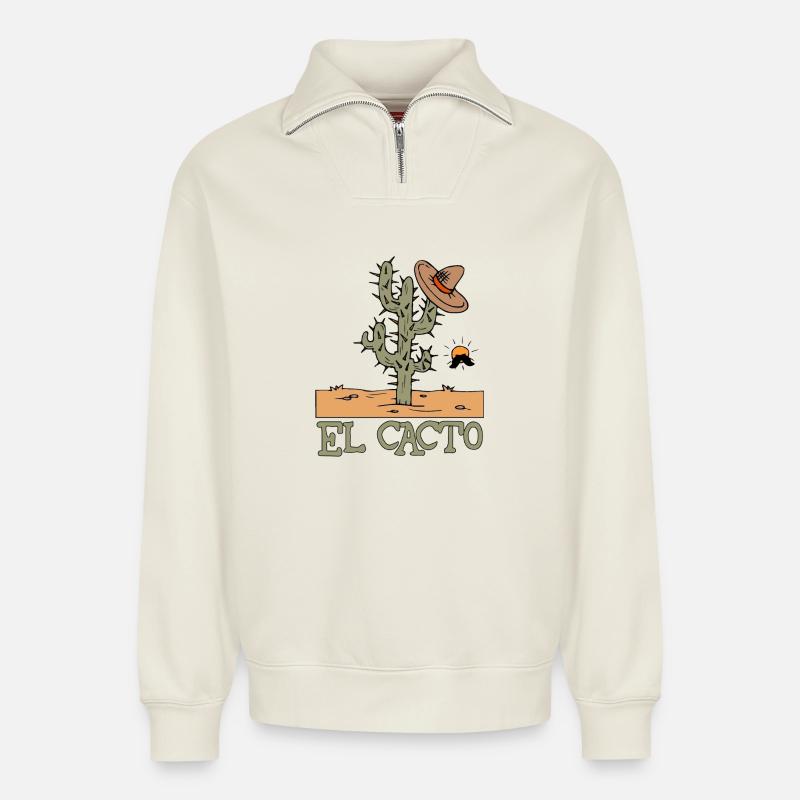 el cacto 1 - Relaxed Unisex Organic Half Zip Sweatshirt – von SPREAD - Naturweiß