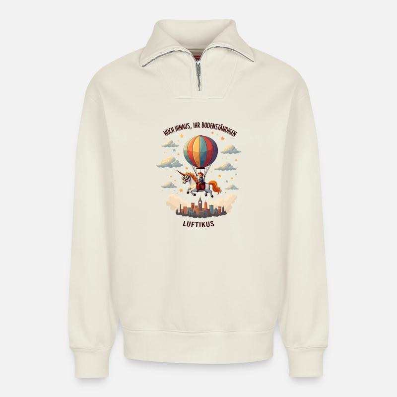 Luftikus-Einhorn - Relaxed Unisex Organic Half Zip Sweatshirt – von SPREAD - Naturweiß