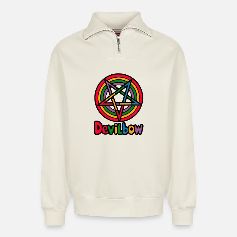 Devilbow - Relaxed Unisex Organic Half Zip Sweatshirt – by SPREAD - off white